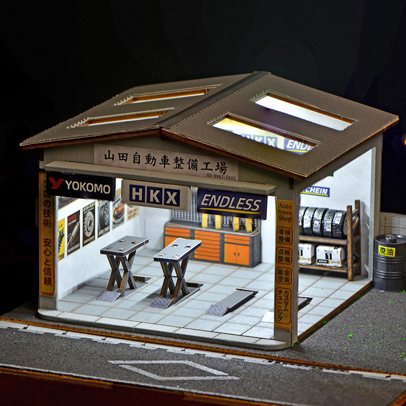 1:64スケールDIY自動車修理工場ジオラマキット（LEDラ - Auto Repair Shop In のレビューと価格