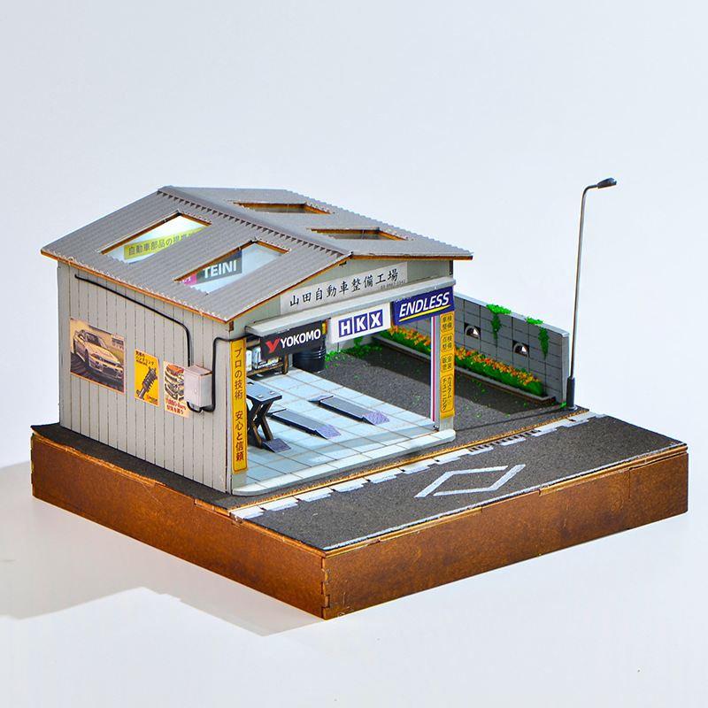 1:64スケールDIY自動車修理工場ジオラマキット（LEDラ - Auto Repair Shop In のレビューと価格